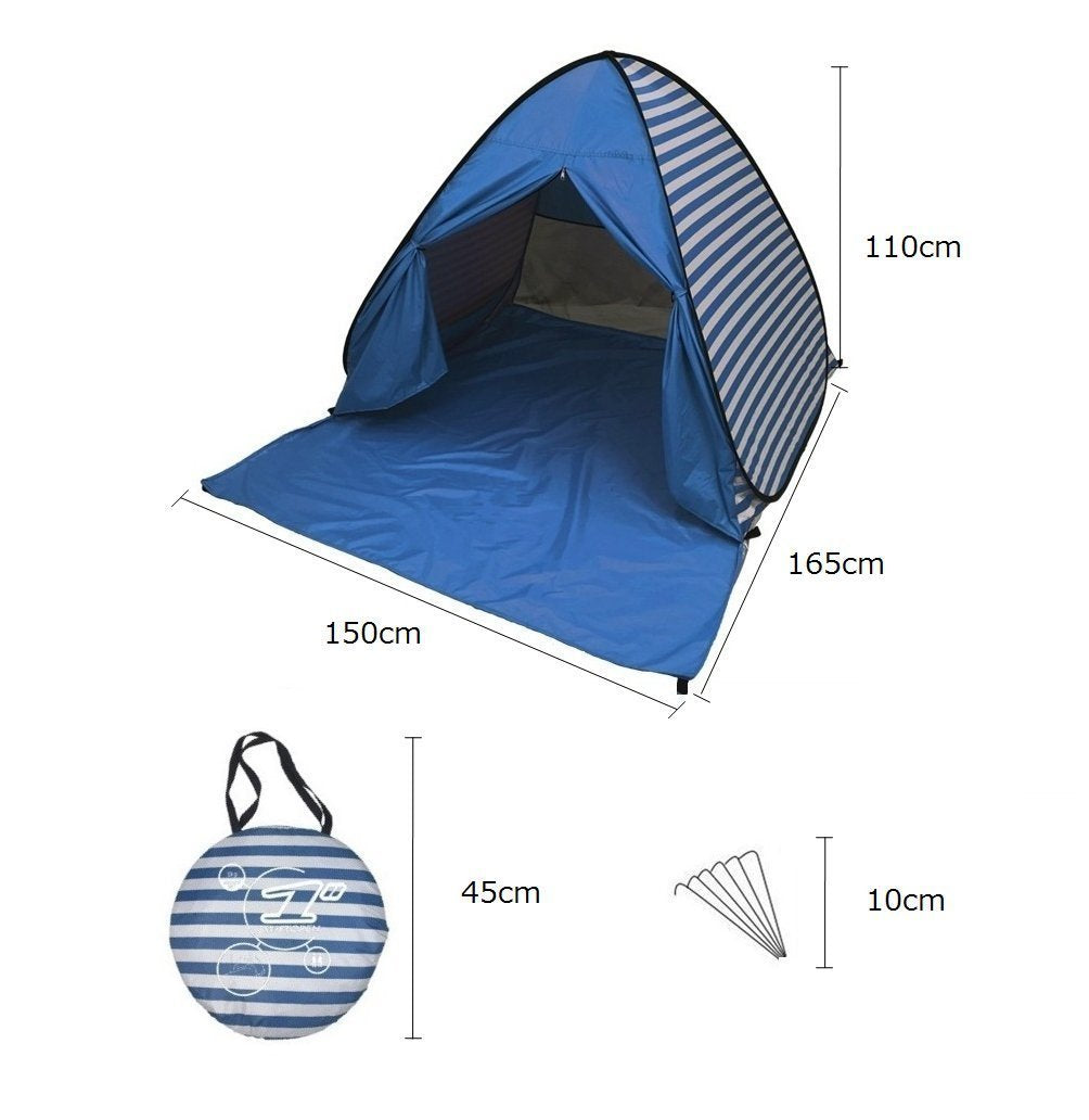 YBK Tech New Stripe Style Automatic Pop Up Beach Tent UV Protection Instant Portable Quick Cabana Sun Shelter for 2-3 Persons (Dark Blue)
