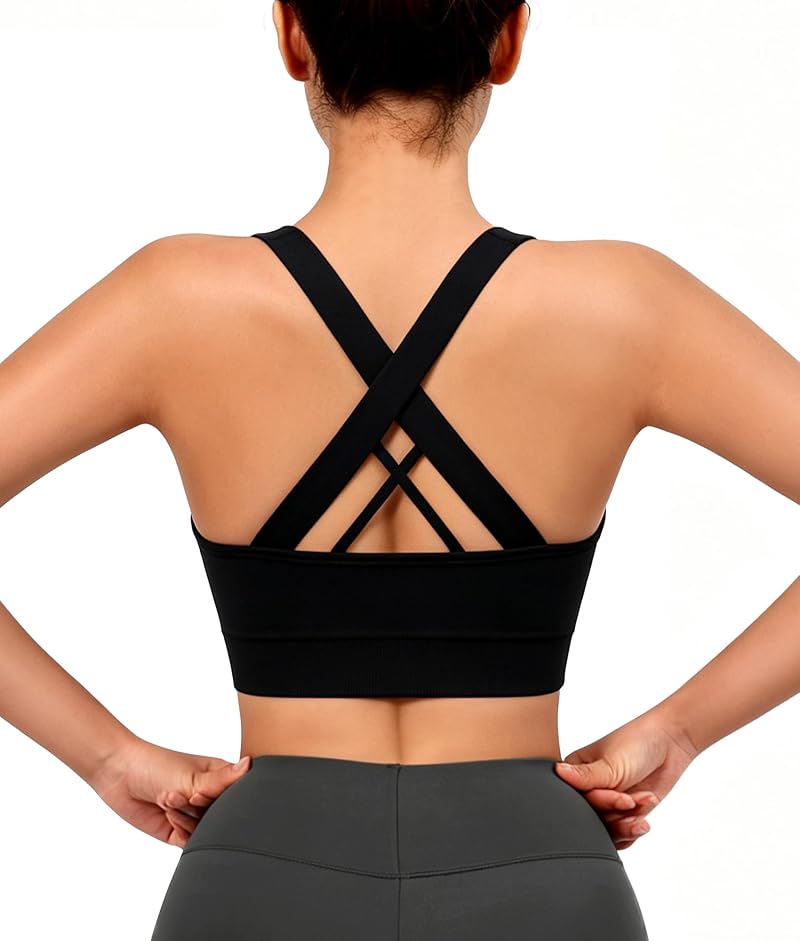 Double Couple High Impact Sports Bras for Women - 3 Pack (Black, White, Gray) Medium