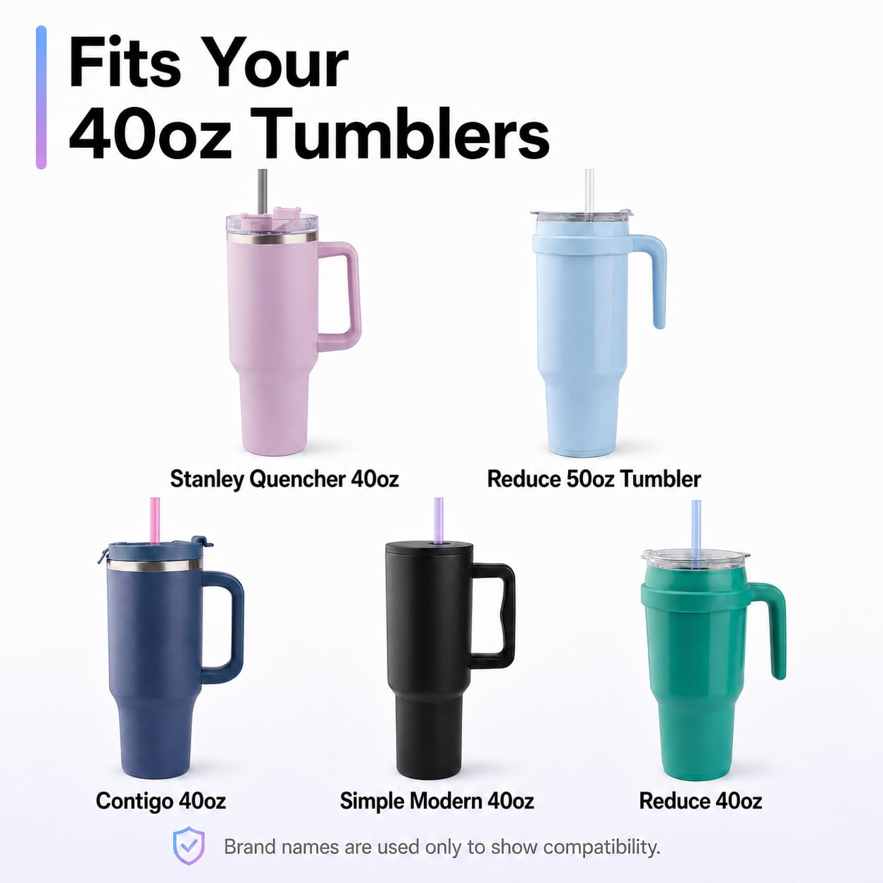 Joshey 12 Inch Tritan Replacement Straws for Stanley 40oz Tumbler - 6 Pack Reusable Long Straws with Cleaning Brush, Fits 30oz & 40oz Stanley Cup Accessories, BPA-Free (6 Colors)