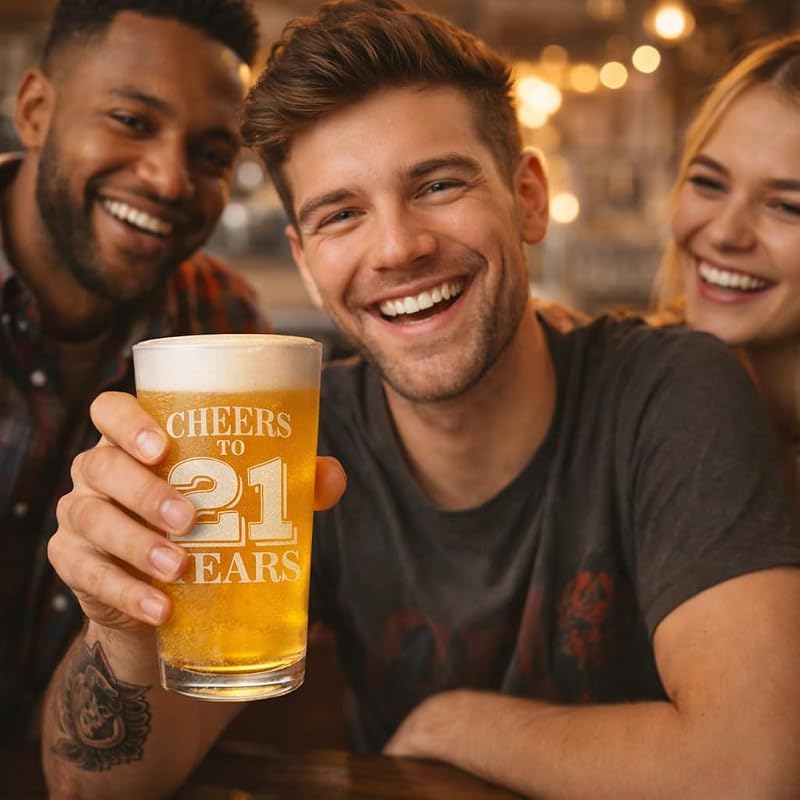 Veracco 21st Birthday Pint Glass – Cheers to 21 Years, Clear Glass