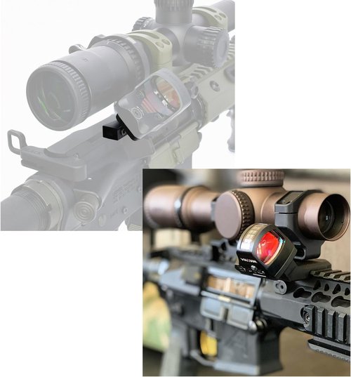 Gotical 45 Degree Angled Low Profile Offset RMR Footprint Red Dot Base, Front and Back Position Red Dot Riser Black Finish Type III Hard Coat Anodized