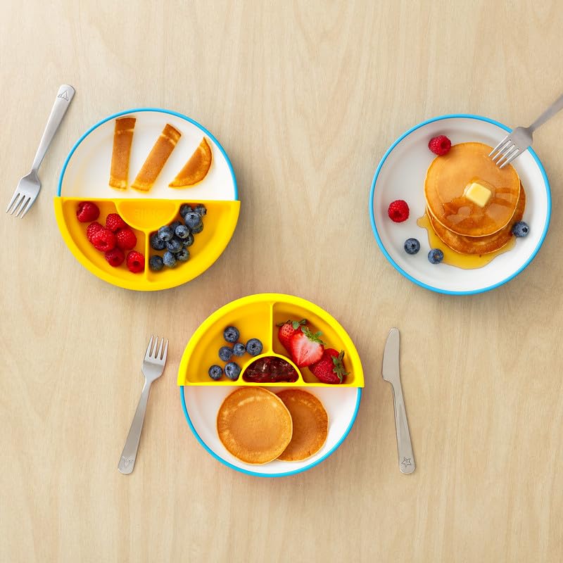 Omie Easy Scoop Toddler Plates with 2 Dividers - Blue (3 Plates + 2 Dividers) Variation: Blue