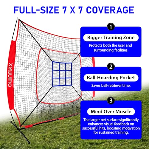 7x7 ft Baseball Softball Practice Net with Detachable Frame for Batting Hitting Pitching