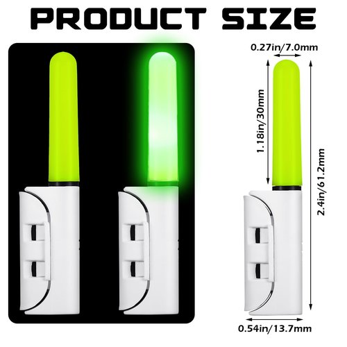 Glooglitter 6 Pcs Fishing Glow Sticks LED Fishing Pole Light Night Fish Alert Glow Stick with 8 Pcs Rechargeable CR425 Battery and Battery Charger(Green Light,Classic Style)