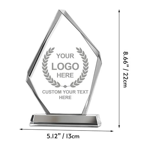Emoragifou 8.66 x 5.12??Custom Crystal Trophy Award, Personalized Engraved Crystal Award Plaque with Your Logo/Emblem/Text, Customized Awards and Trophies for Corporate Events, Sports, Games Nights