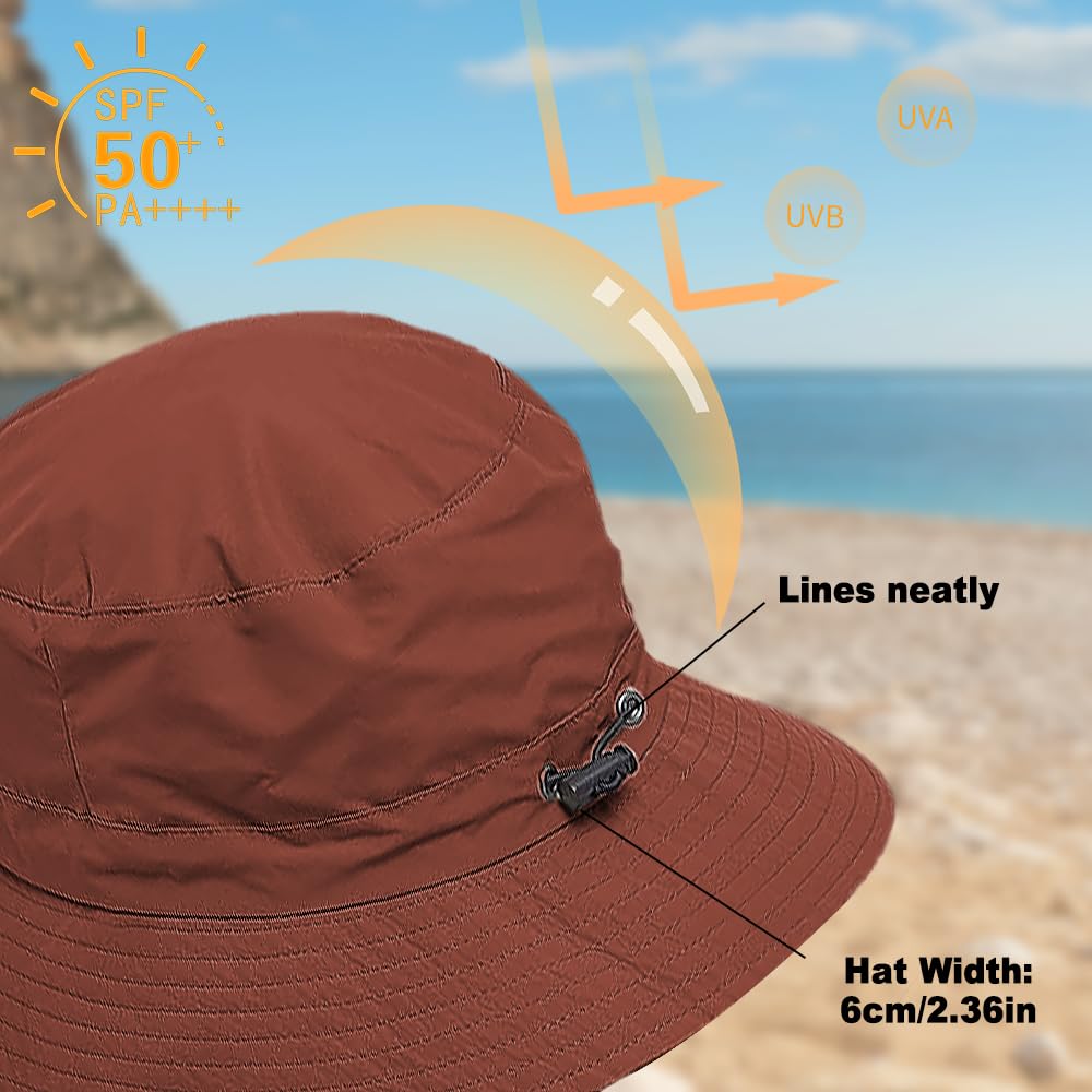 Foldable Bucket Hat for Men Women - Quick Dry Wide Brim Sun Hat with UPF 50+ UV Protection, Packable Breathable Cap for Travel, Hiking, Fishing & Beach（Brick red）