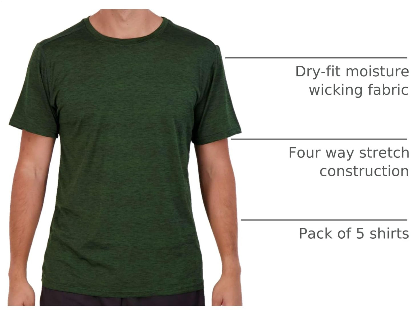 5 Pack Men's Dry Fit Short Sleeve T-Shirt Gym Workout Athletic Running Tee