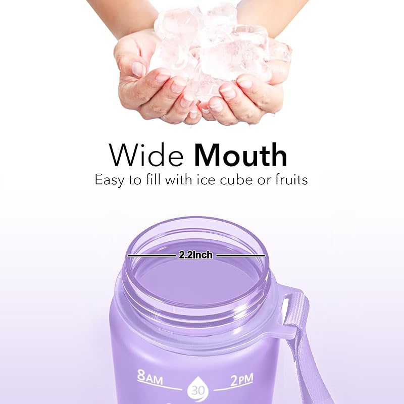 Hyeta 32oz Leakproof Water Bottle with Straw & Time Markers — Pink-Purple Ombré