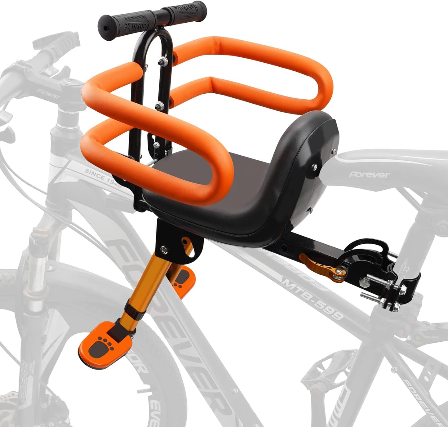 Kids Bike Seat with Handlebar Attachment, Detachable Front Mounted Child Bicycle Seats with Foot Pedals for Children 2~5 Years, Compatible with All Adult Mountain Bikes (Handle+Seat)