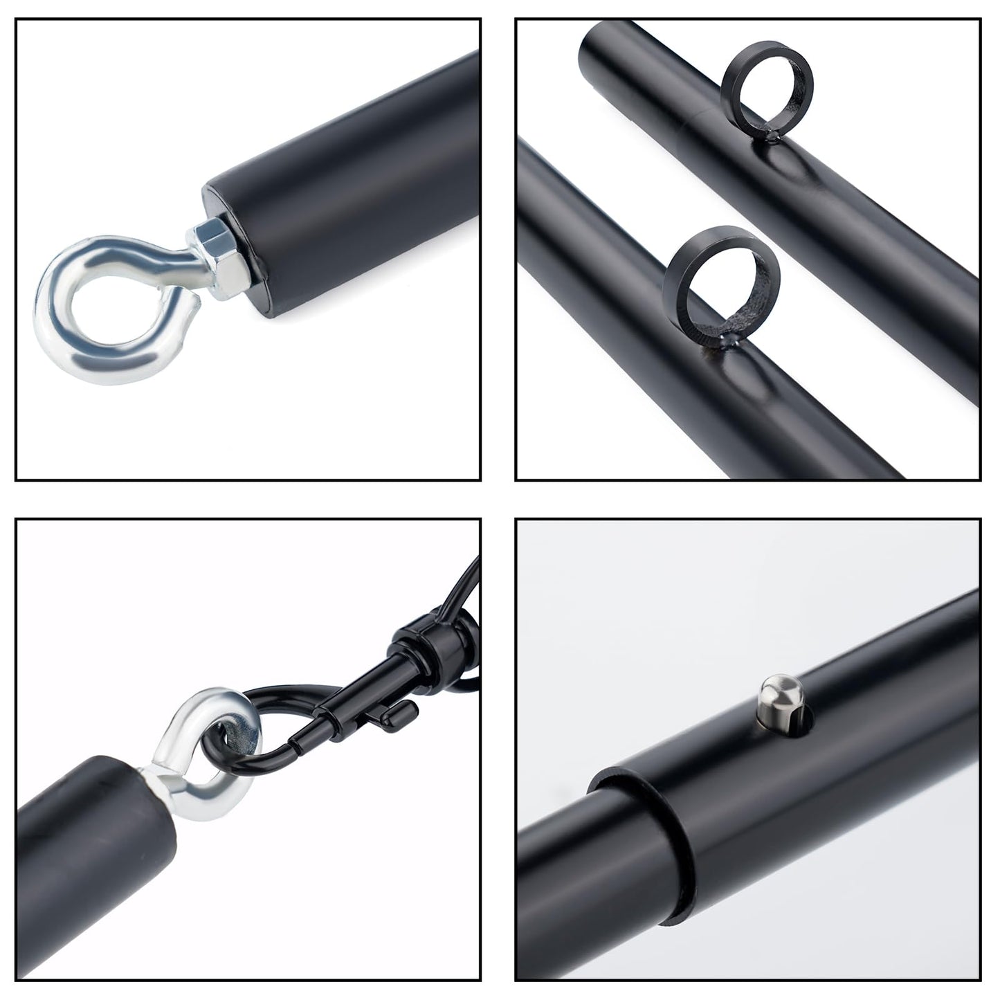 3 in 1 Heavy Duty Stainless Steel Expandable Silver Spreader Bar with 4pcs Furry Purple Adjustable Straps,Workout Bar for Home Gym,Portable Detachable Pilates Kit (Black+Black Embossed PU Kit)