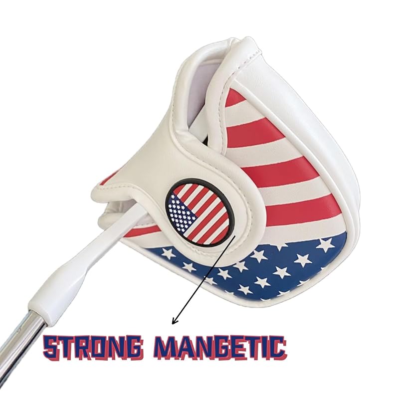 US Flag Mallet Putter Headcover - Magnetic PU Leather Golf Club Cover for Scotty Cameron X5, Odyssey & Titleist Putters