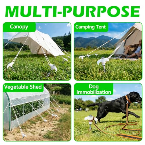 White 12 Pack 8-Inch Heavy Duty Screw-In Tent Stakes with Glow-In-The-Dark Anchors