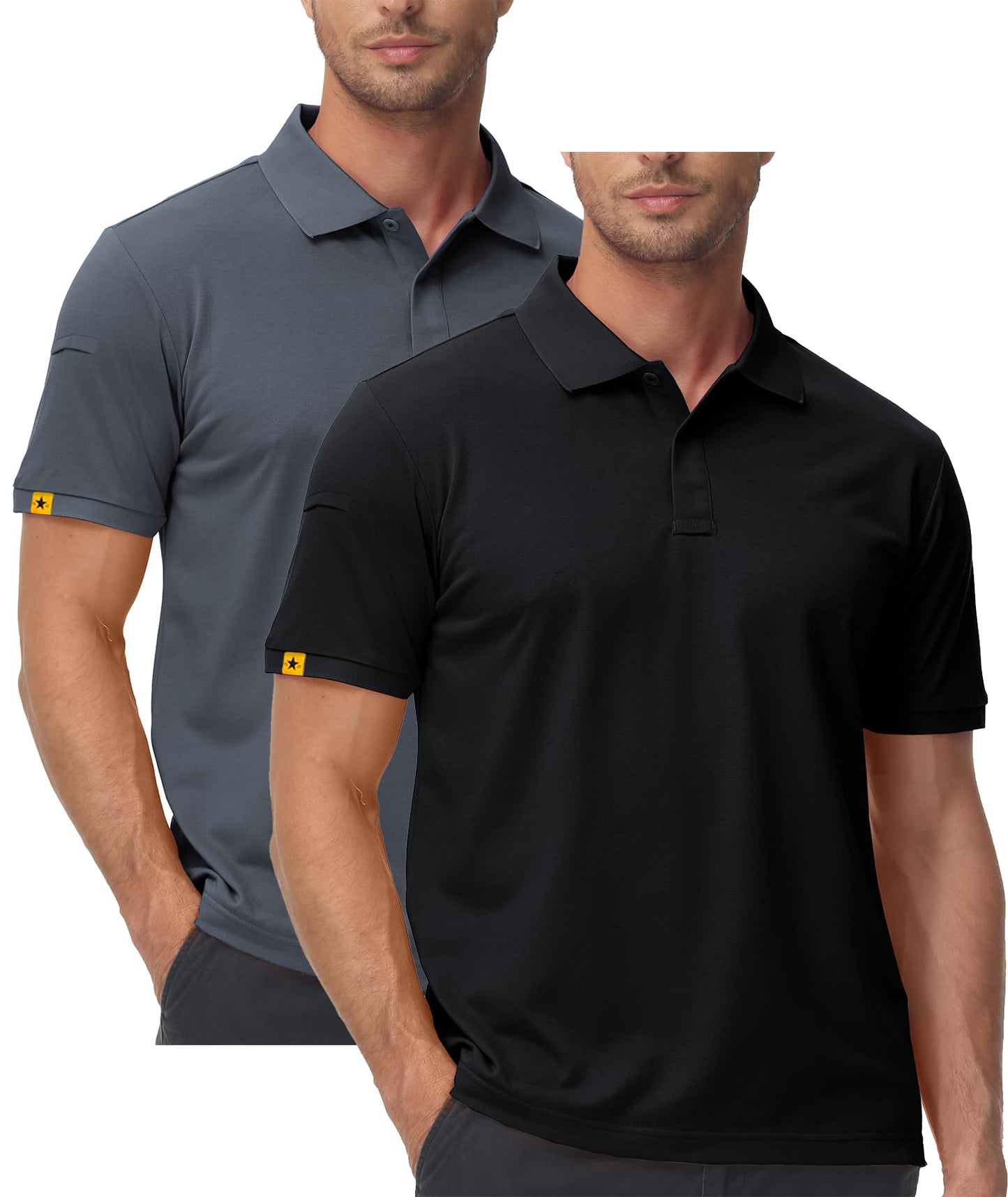ZITY Mens 2 Pack Polo Shirts Short Sleeve Performance Sports Golf Shirt for Men Tactical Shirt Black Grey