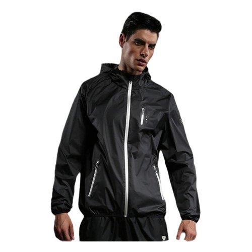 scosao Sauna Suit for Men Sweat Sauna Jacket Gym Workout Exercise Sweat Suits Long Sleeve Zipper Shirt with Hood Top,Black,XXL