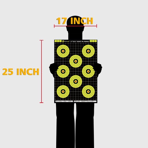 Atflbox Sight in Shooting Range Paper Target, 17X25 Inch High Visibility Bullseye Shooting Targets Suitable for Handgun, Rifle, Pellet Gun, Airgun, BB Guns, Airsoft (25 Pack)