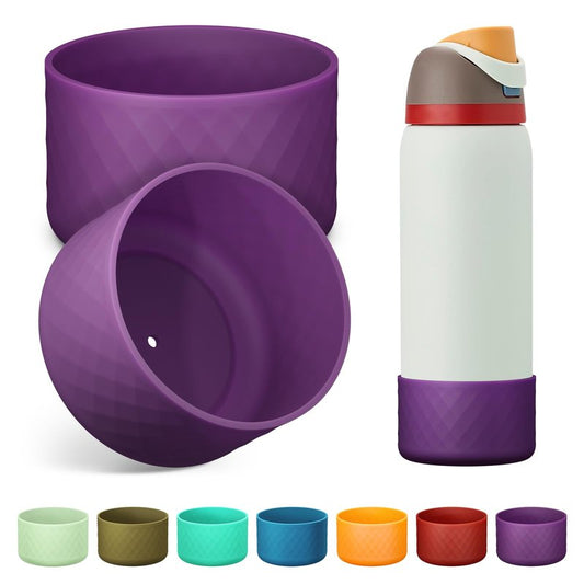 Alwenid 2PCS Silicone Water Bottle Boot for Owala 32 Oz, Anti-Slip Protective Sleeve Bottom Bumper Protector for FreeSip, Twist, and Flip Stainless Steel Water Bottles (Dark Purple)