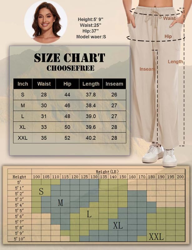 Large Women's Wide Leg Lounge Pants - Beige Comfy Harem Pajama Sweatpants with Pockets