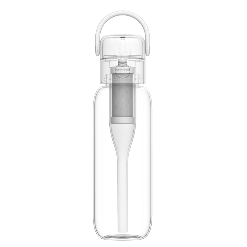 Aquagear 22oz Water Filter Bottle - BPA-Free, Removes Chlorine & Forever Chemicals (PFOA/PFOS) - 40 Gallon Filter Life - White