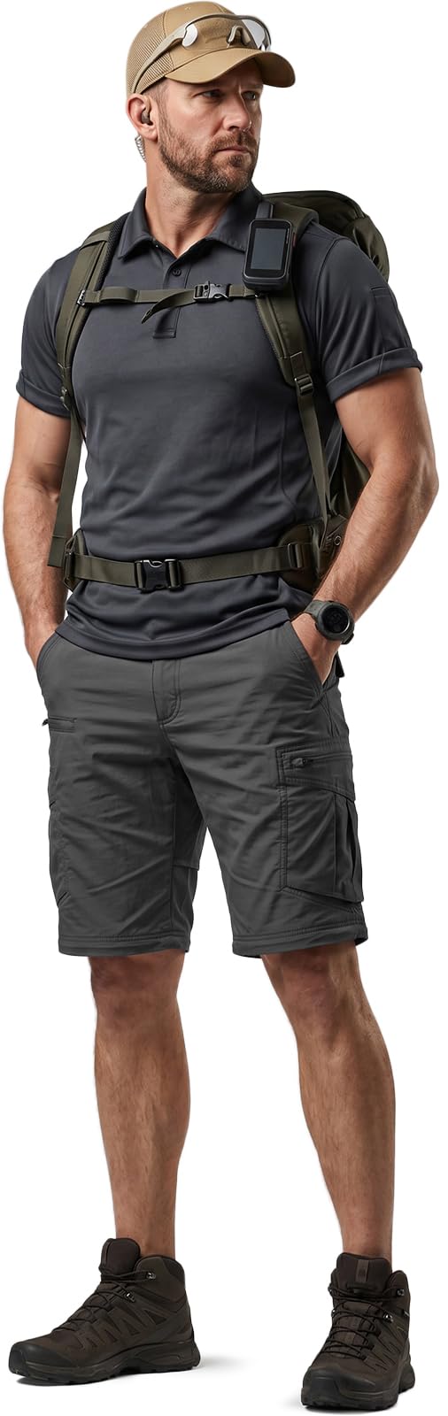 CQR Men's Convertible Cargo Tactical Pants, Water Resistant Outdoor Hiking Pants, Zip Off Lightweight Stretch Work Pants, Runyon Cargo W/Belt Charcoal, 34W x 32L