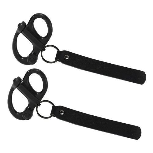 standwme 2-Pack Quick Release Clip Shackle for SCBA Mask - Firefighter Accessories, Quick Release Lanyard, Marine Grade 316 Stainless Steel Shackle for Rigging with Leather Handle（Black）