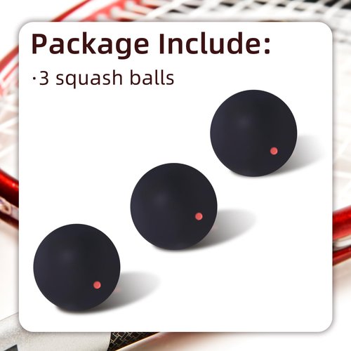 Flylin Single Dot Squash Ball, Squash Balls High Bounce for Competition Training, 37mm Beginner Sports Squash Ball Pack of 3 (Single Red Dot)
