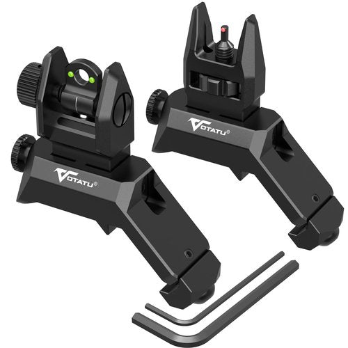VOTATU V9 45-Degree Offset Iron Sights- Fiber Optic Front and Rear Flip-up Sight Set, Folding Back-up Sites for Picatinny