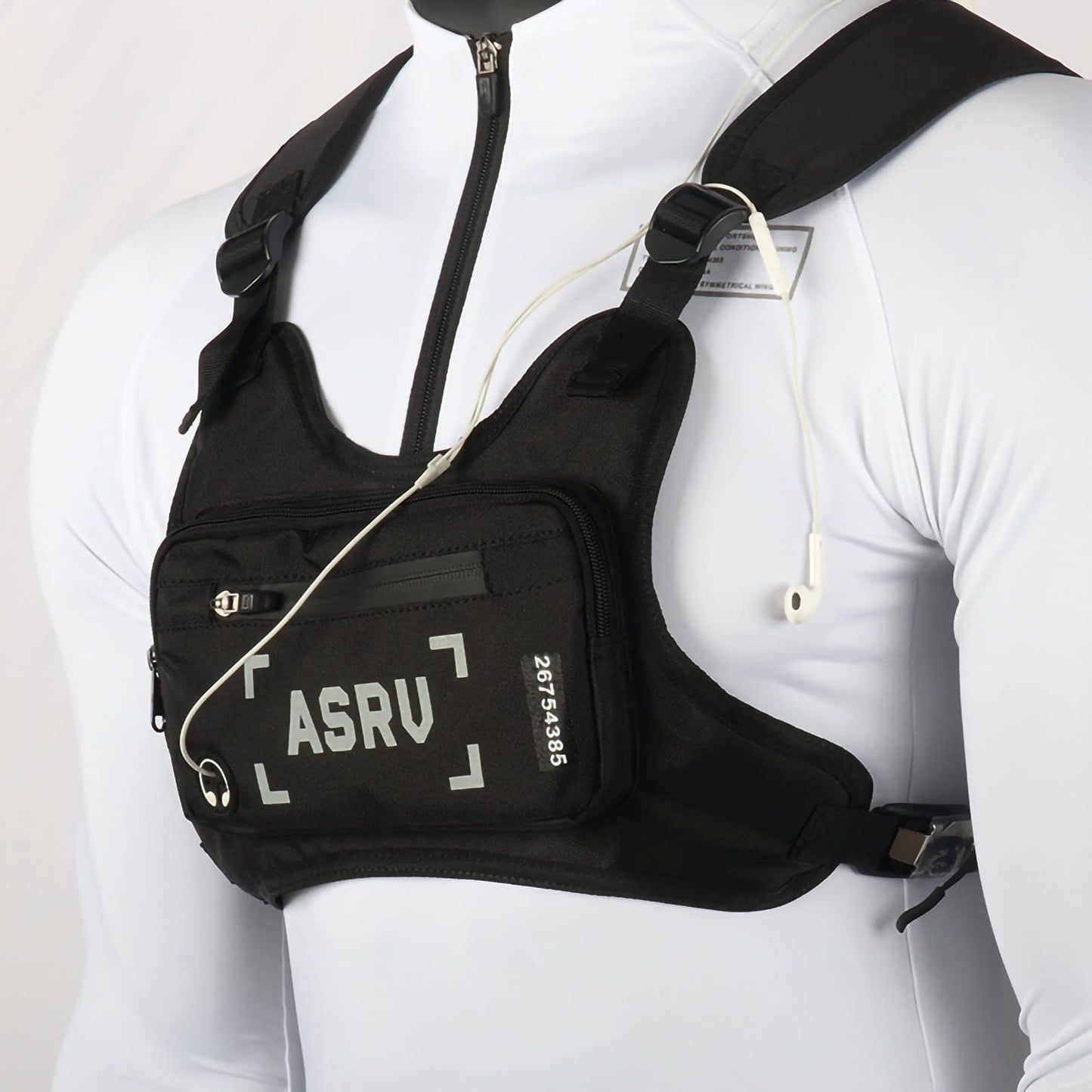 mumisuto Water Resistant Running Vest Chest Pack, Sports Chest Bag for Men Women, Running Vest Bag With Built-In Phone Holder & Extra Storage & Reflective Detail for Workouts, Running, Cycling