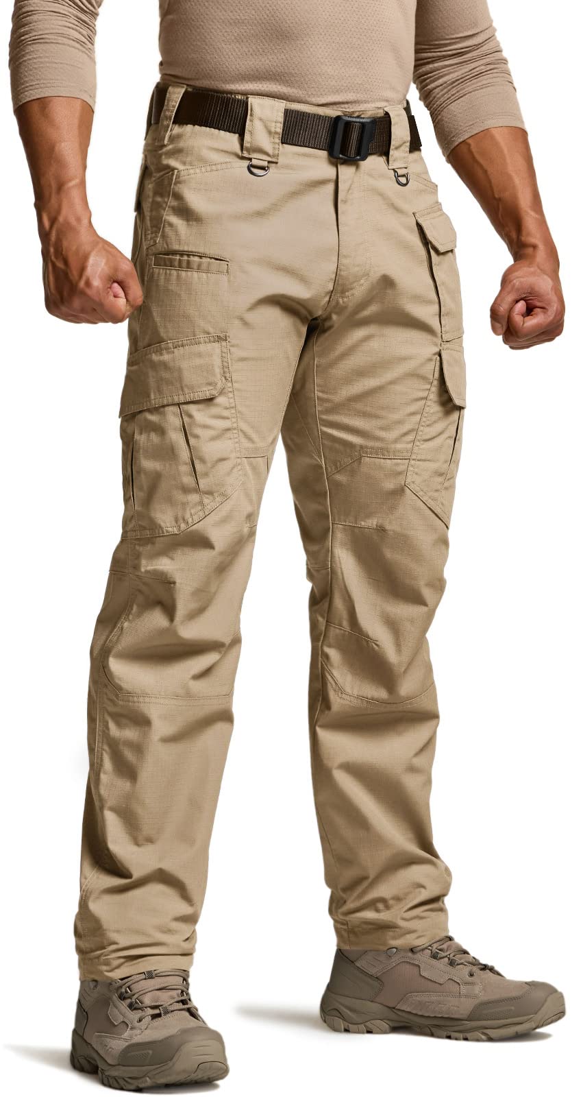 CQR Men's Tactical Pants, Water Resistant Ripstop Cargo Pants, Lightweight EDC Work Hiking Pants, Outdoor Apparel, Duratex Mag Pocket Khaki, 42W x 32L