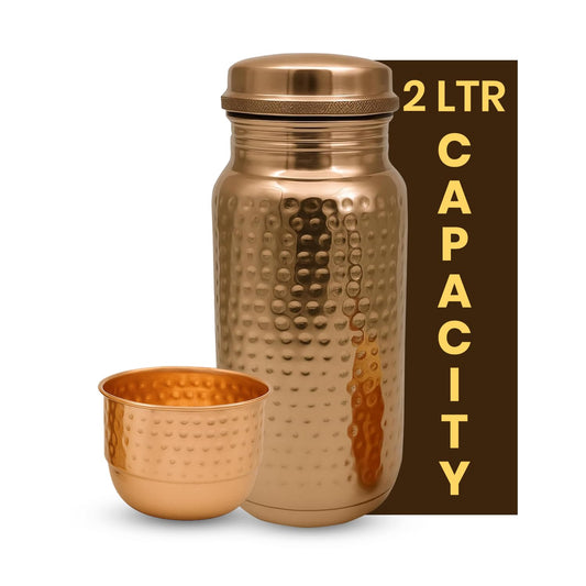 100% Pure Copper Water Bottle for Drinking 2L with Lid| Leak Proof Ayurvedic Vessel to Support Digestion, Immunity | Lightweight, Eco-Friendly, Perfect For Travel, Best Gift for Wellness Lovers
