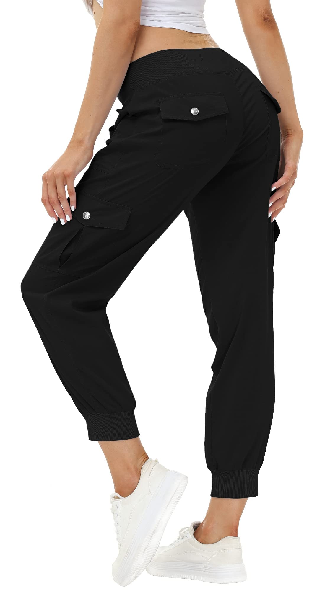 MoFiz Womens Lightweight Hiking Pants with Pockets Quick Dry Athletic Outdoor Summer Travel Casual Sweatpants Cargo Pant for Women Black 4XL