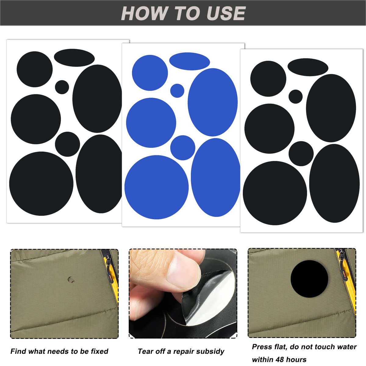 64 Pcs Puffer Down Jacket Repair Patch Kit, Nylon Fabric Repair Patch Self Adhesive Waterproof Stick On Patches Tape for Coat Clothing Tent Sleeping Bags Ski Pants Holes Fixing Round,8 Colors