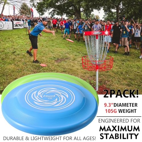 Outdoor Sports Flying Disc - 9.3 Inch, 2 Pack, Blue & Green for Beach, Park, Backyard
