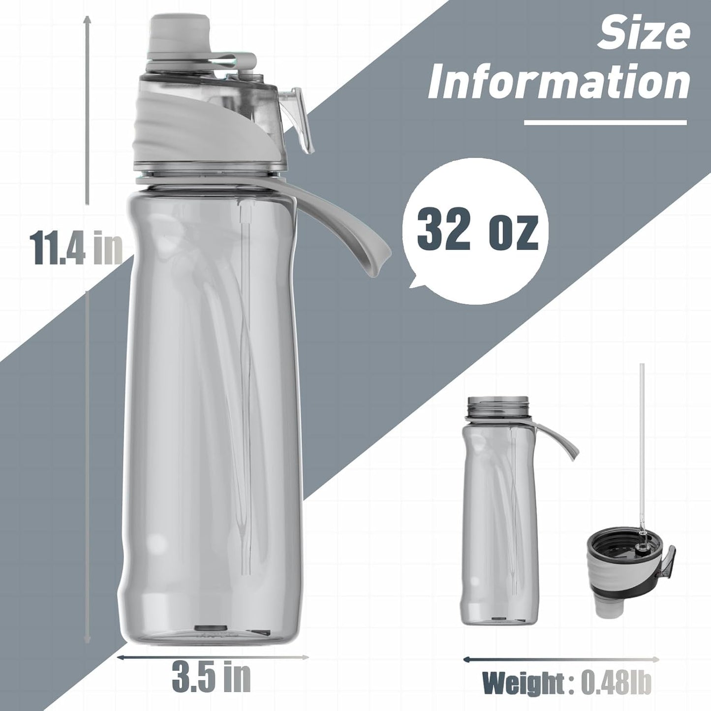 22OZ Misting Water Bottle, 2-in-1 Mist and Sip Water Bottles, Mist Water Bottle for Drinking, Great for Hiking/Running/Outdoor Activity, BPA-Free & Leakproof, Blue
