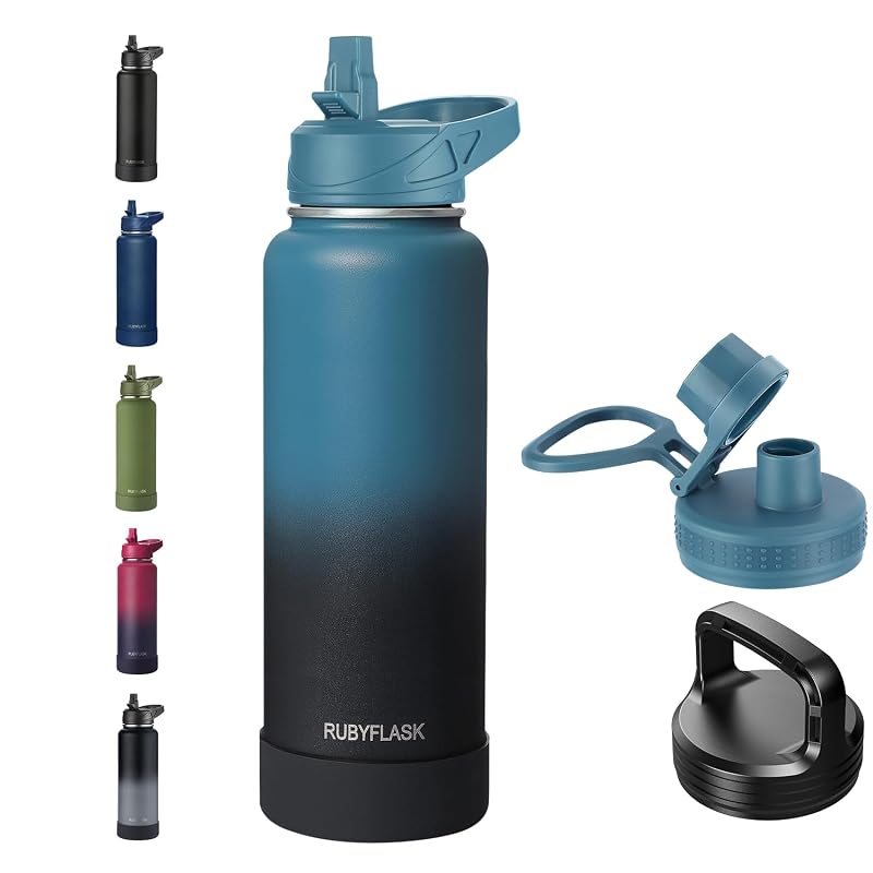 Rubyflask 40 oz Insulated Stainless Steel Water Bottle with Straw - Indigo Black