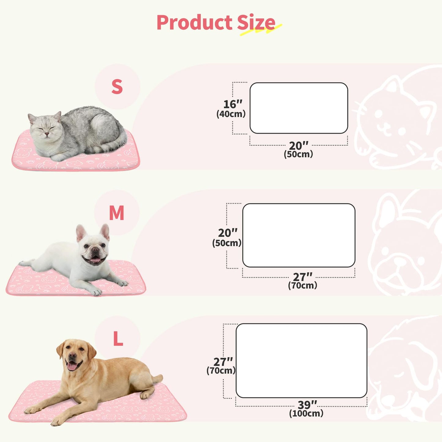 NWK Pack of 4 Pet Cooling Mat -Q-Max>0.345 Ice Silk Cooling Mat for Dogs & Cats Portable & Washable Pet Cooling Blanket, Car Seats, Beds for Summer (4pcs, Pink Cat, 27'' X 20'' X 0.3'')