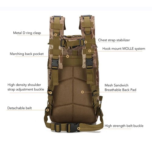 ETAINGYEUN Camouflage Outdoor Hiking Bag Camo Camping Hunting Backpack Double Zipper Sports Pack Training Equipment