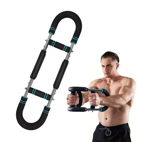 Adjustable Power Twister Bar For Arm Strength, Chest Stength Training Exercise Equipment, Heavy Duty Steel Construction, 66-88 110LBS, Portable Power, Detachable, Home Workout, Fitness. (Blue Black)