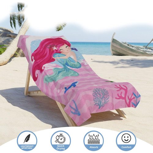 stampringt Extra Large Cute Pink Stripe Mermaid Beach Towels for Adult Girls, Big Oversized Thick Microfiber Terry Cloth Sandproof Quick Dry 30 x 60