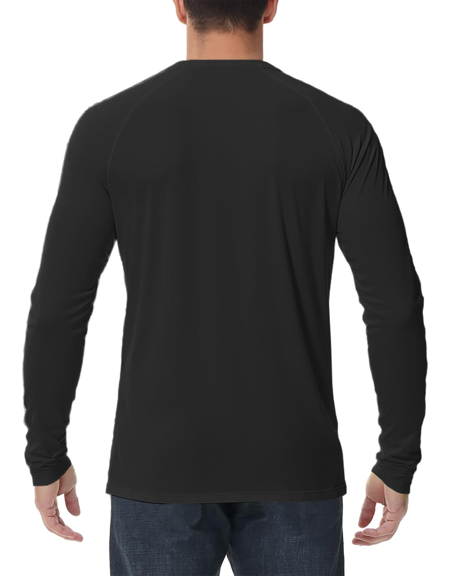 PLUMZJOY Mens UPF 50+ UV Sun Protection Shirts Outdoor Long Sleeve SPF Diving Rash Guard for Fishing Hiking Running Swim Black L