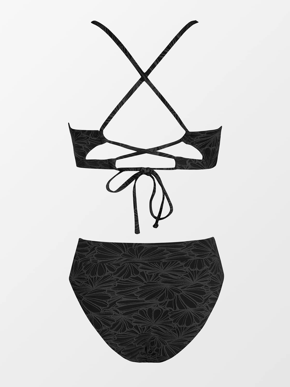 CUPSHE Bikini Set for Women Bathing Suit High Waisted Scalloped V Neck Two Pieces Swimsuit, M Black