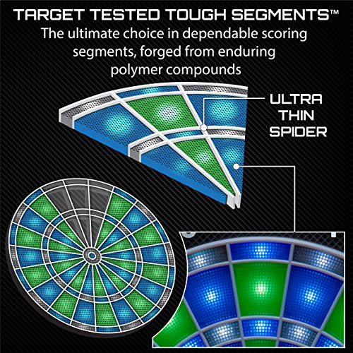 Viper Ion Electronic Dartboard, Illuminated Segments, Light Based Games, Green and Blue Segment Colors, Ultra Thin Spider to Increased Scoring Area