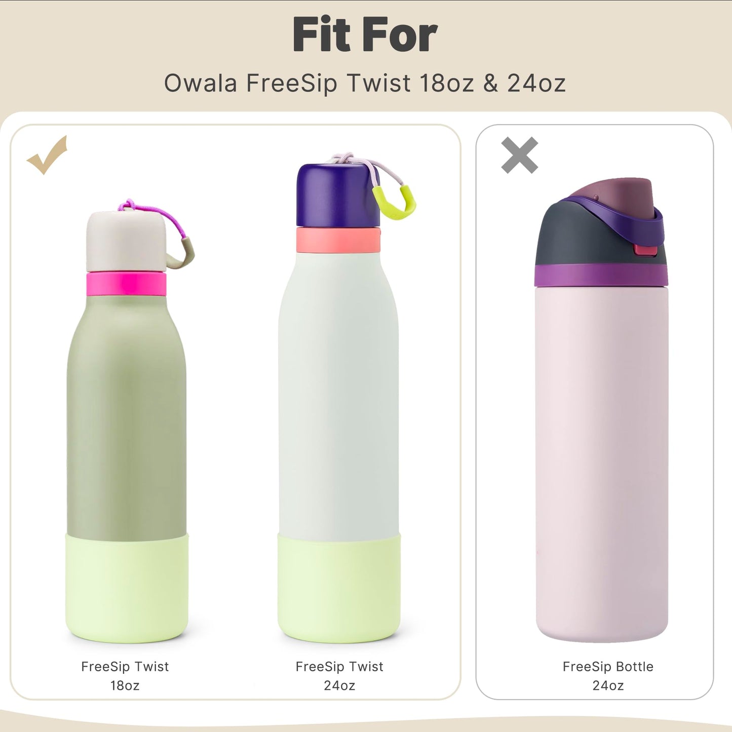Lpaacat Silicone Water Bottle Boot for 24/18 oz Owala FreeSip Twist, Anti-Slip Rubber Bottom Protector Sleeve Cover Compatible with Owala 24 oz FreeSip Twist Water Bottle with Straw (Green)