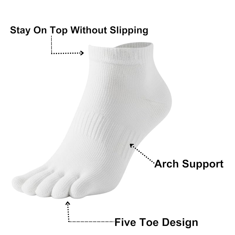 Socksense Bamboo Toe Socks - Non-Slip Ankle Low Cut, 3 Pairs, White, Medium
