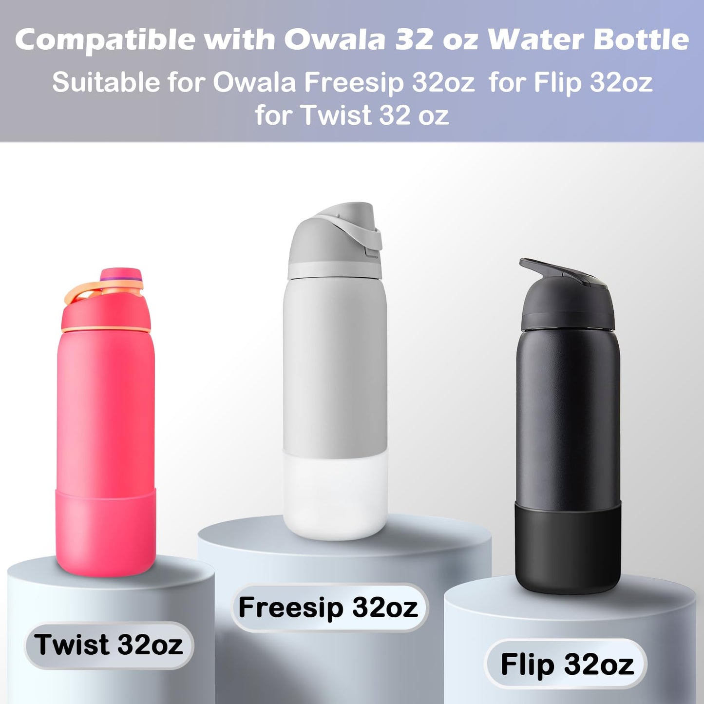 2-Pack Silicone Boot for Owala 32 oz Water Bottle, Noise Reducing Bottom Protector Accessories for Owala FreeSip, Twist and Flip bottles 32oz, Non-Slip Protective Cover for Gym,Office and Home