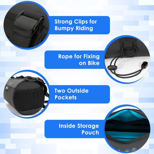 WOTOW Bike Handlebar Bag Waterproof - Bicycle Handlebar Roll Bag with Large Reflective Area, Bike Front Pouch with Waterproof Zipper Shoulder Strap Removable Straps for Cycling (Cylinder, 2L)