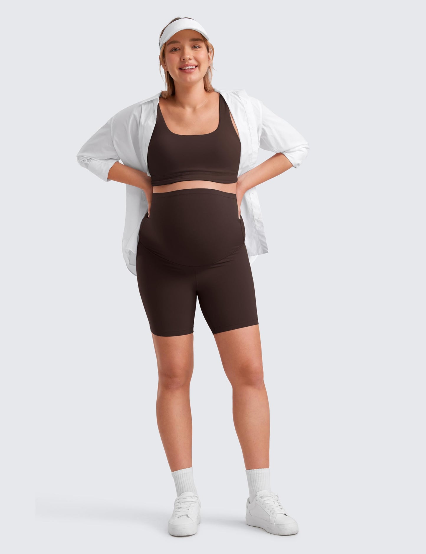 CRZ YOGA Butterluxe Maternity Biker Shorts 6" - Over The Belly Pregnancy Yoga Workout Womens Activewear Buttery Soft Hot Fudge Brown Medium