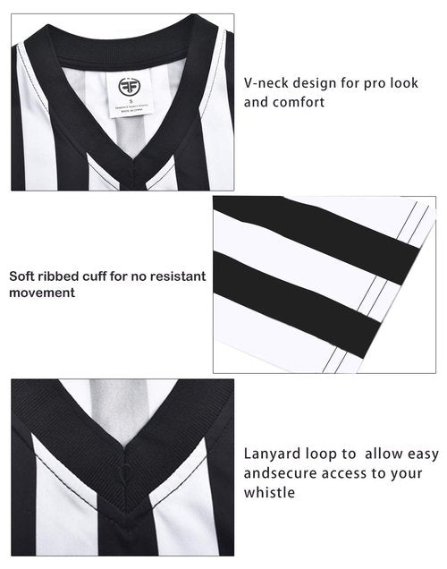 ChinFun Official Referee Costume Women's Ref Shirt V-Neck Black and White Stripe Umpire Jersey Shirt for BasketballHalloween S