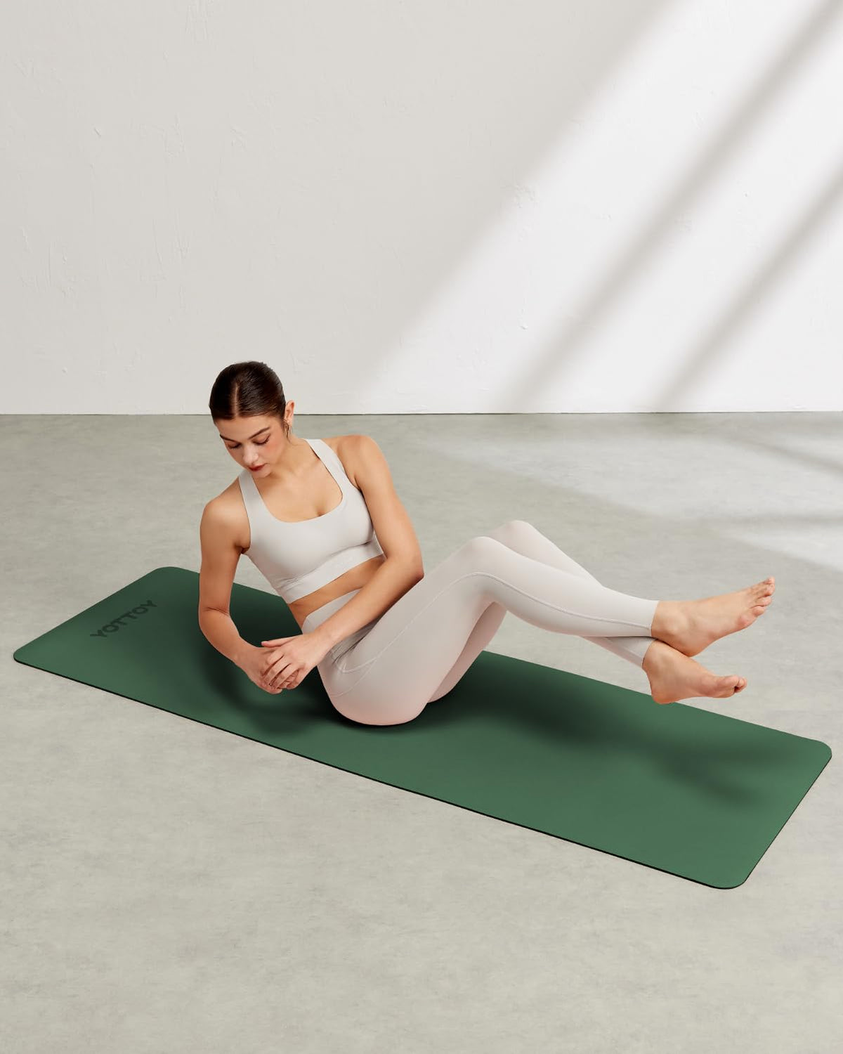 YOTTOY Yoga Mat, Non-Slip TPE Exercise Mat (1/4 Inch) for Pilates, Fitness & Barefoot Workouts, Home Gym Studio with Strap & Bag (Green, 24 * 0.24 Inches)