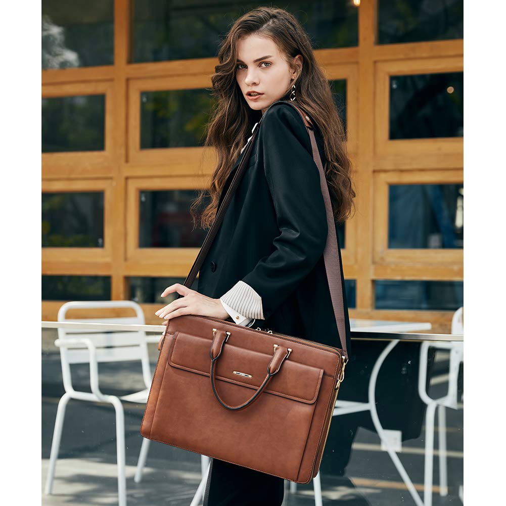 CLUCI Women Leather Briefcases Slim Large Business 15.6 Inch Laptop Vintage Shoulder Bag for Men