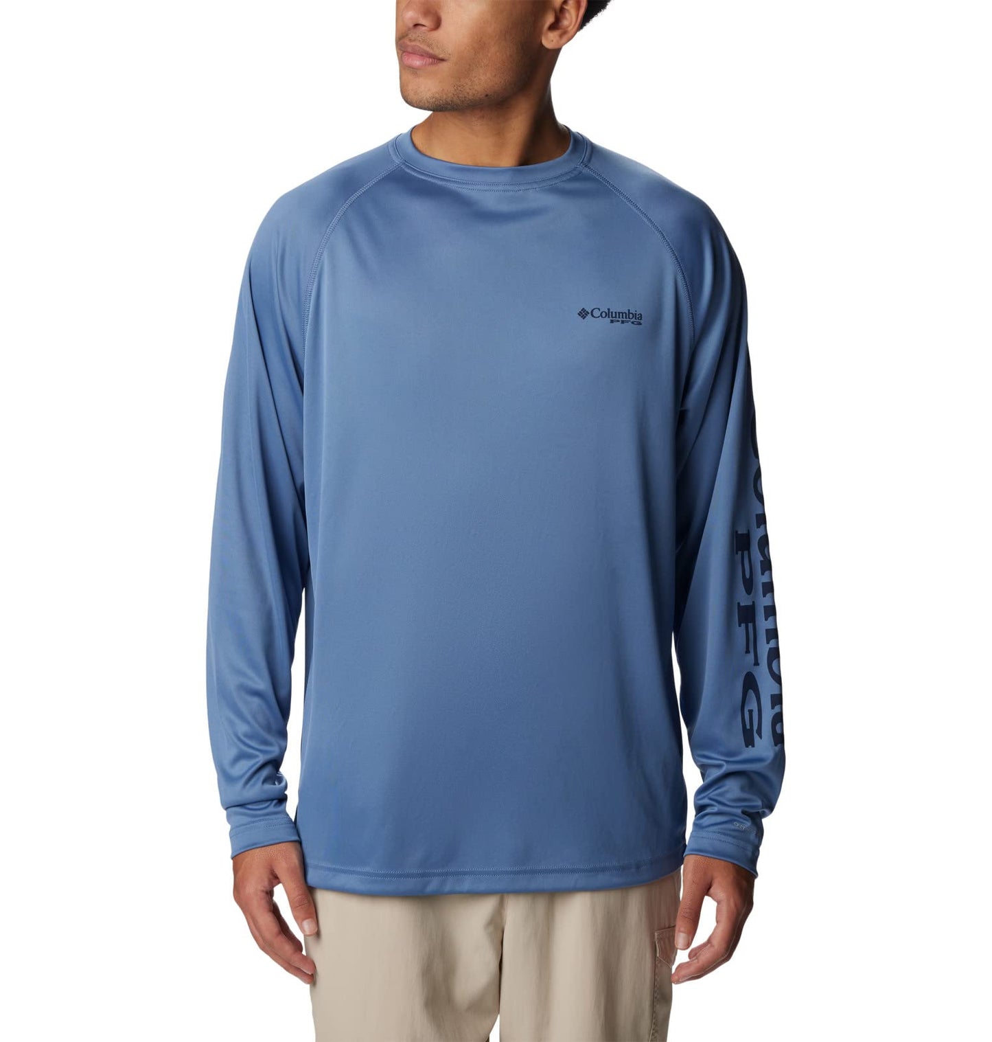 Columbia Men's Terminal Tackle Long Sleeve Shirt, Bluestone/Collegiate Navy Logo, 6X Big